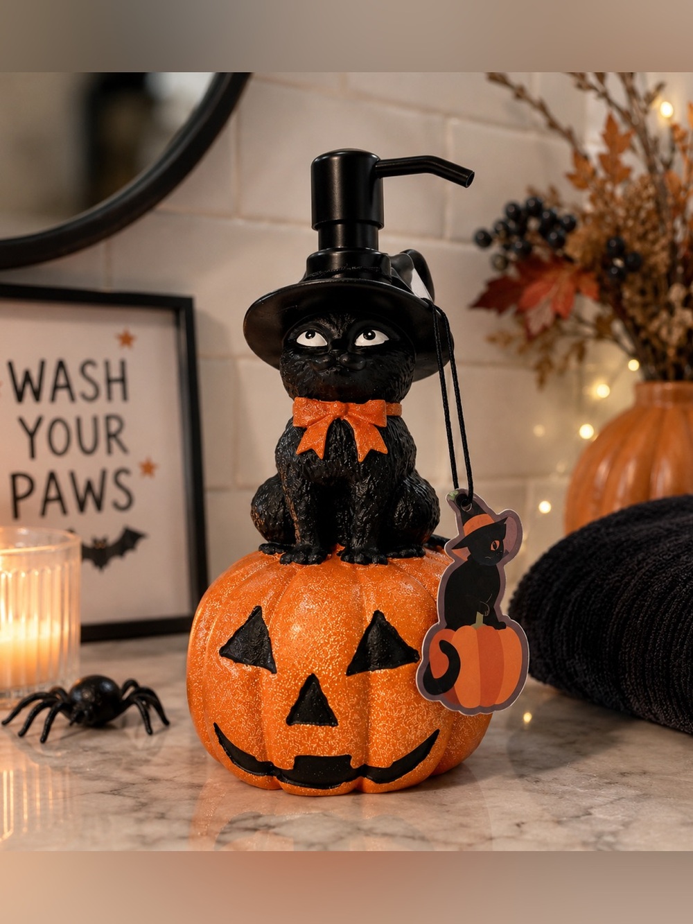 Halloween Black Cat Pumpkin Soap Dispenser - Orange